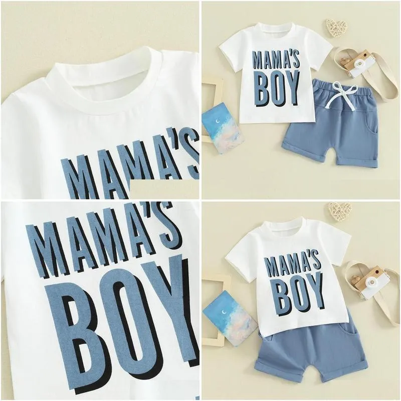 Clothing Sets Baby Boys Shorts Set Short Sleeve Letters Print T-shirt With Elastic Waist Summer Outfit