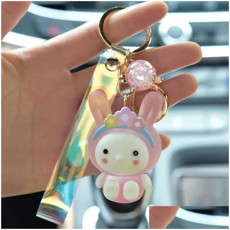 Key Rings Girls Cute Frosted Will Glow Garland With Light Bunny Keys Chain Luxury Jewelry Drop Delivery Dhcpq