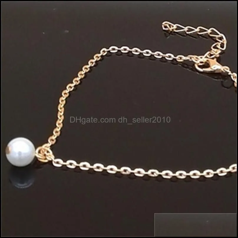 Anklets Drop Delivery Imitation Pearl Beads Gold Sier Alloy Ankle Chain Anklets Bracelet Foot Jewelry Barefoot Sandals Beach Accessor