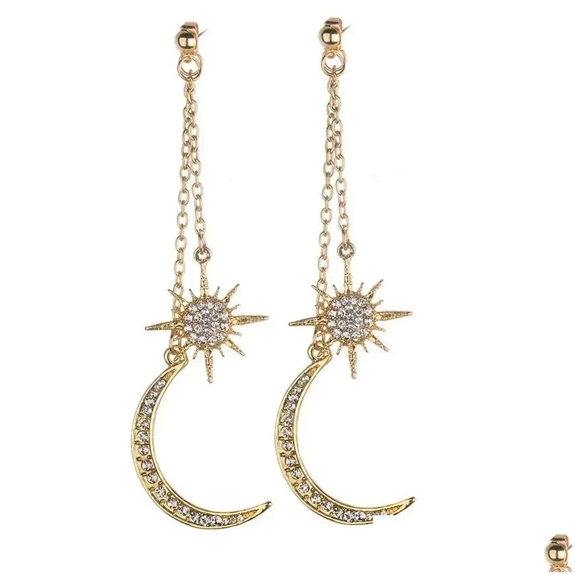 2024 New Shiny Crystal Star Moon 14K Gold Earrings Charming Earrings for Women Ear Ring Fashion Jewelry Party Christmas Gifts