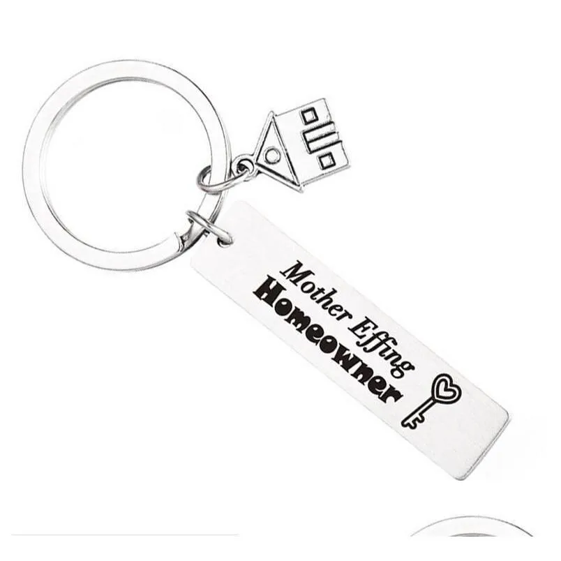 Keychains & Lanyards Stainless Steel Housewarming Keychain Pendant Family Love Creative House Lage Decoration Key Ring 12X50Mm Drop D Dhjfe