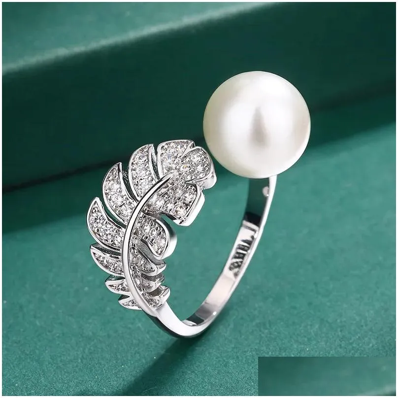 Earrings & Necklace S925 Sterling Sier Luxury Pearl Pendant Jewelry For Women Shining Crystal Feather Designer Earings Earring Neckla Dh2Xg