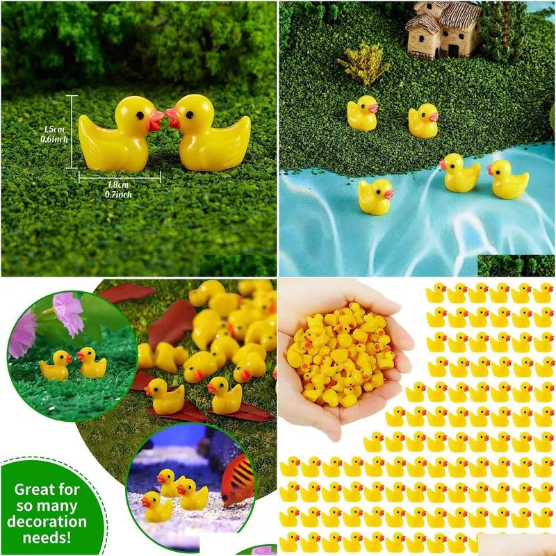 Novelty Items 200Pcs Mini Resin Ducks Decoration Yellow Tiny Miniature Ornament For Fairy Garden Landscape Aquarium Dollhouse Drop De Dhlnt