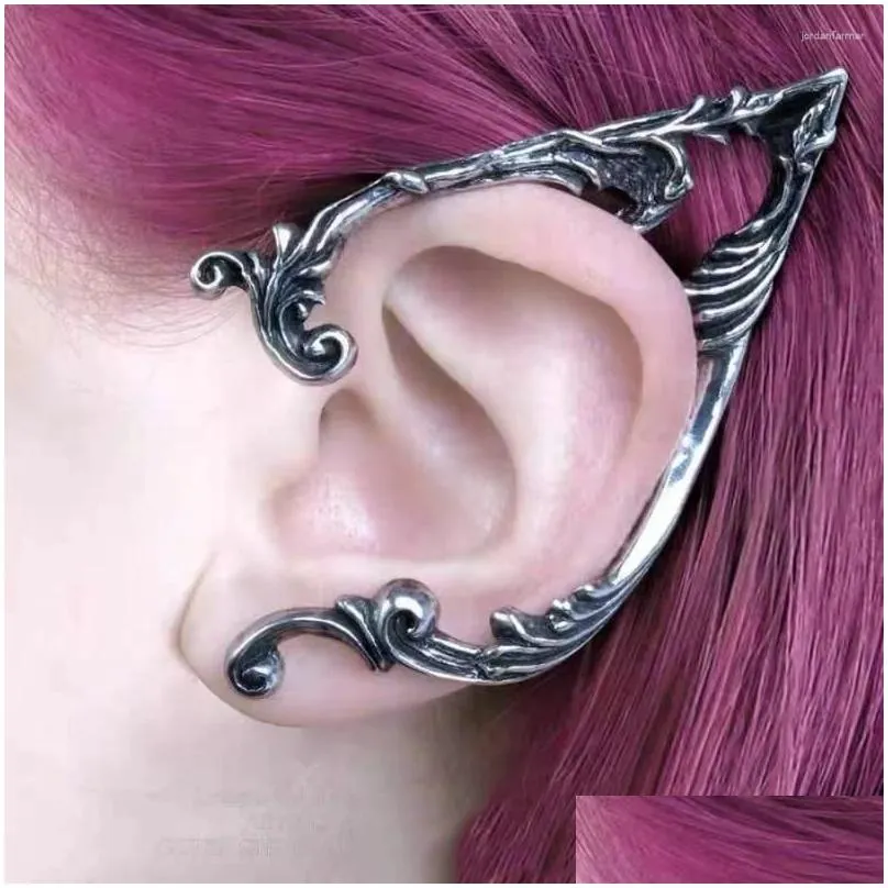 Stud Earrings Punk Fairy Ear Cuff Goth Earring Dark Elf Clip For Women Retro Silver Color Hip Hop Halloween Party Jewelry Gift