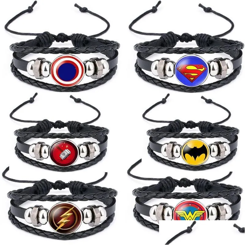 Bangle Lot/10pcs Wholesale movie Bracelets Superhero Charms Punk Leather Bracelet Jewelry gift