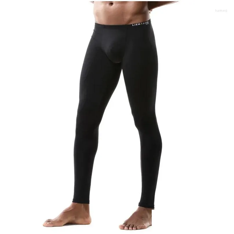 Men`s Thermal Underwear Pants Slim Fit Elastic Low Rise Warm Fitness Workout Yoga Sports Long Casual Skinny Leggings Plain