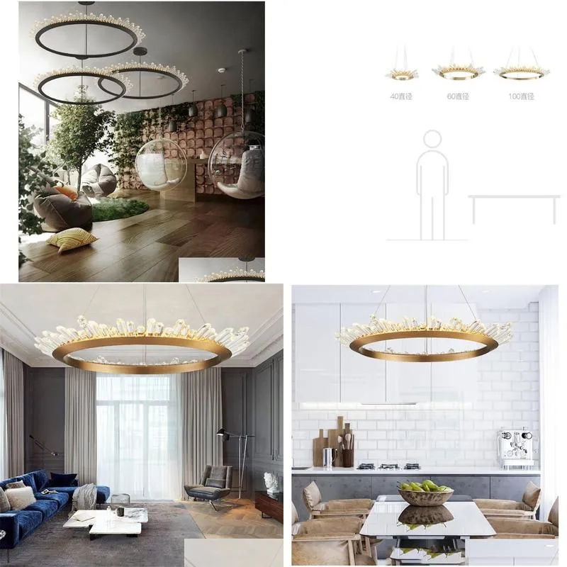Chandeliers Modern Crystal LED Round Dining Room Living Lamp Villa Art Handing Lamps Gold SUN Suspension PA0729-B