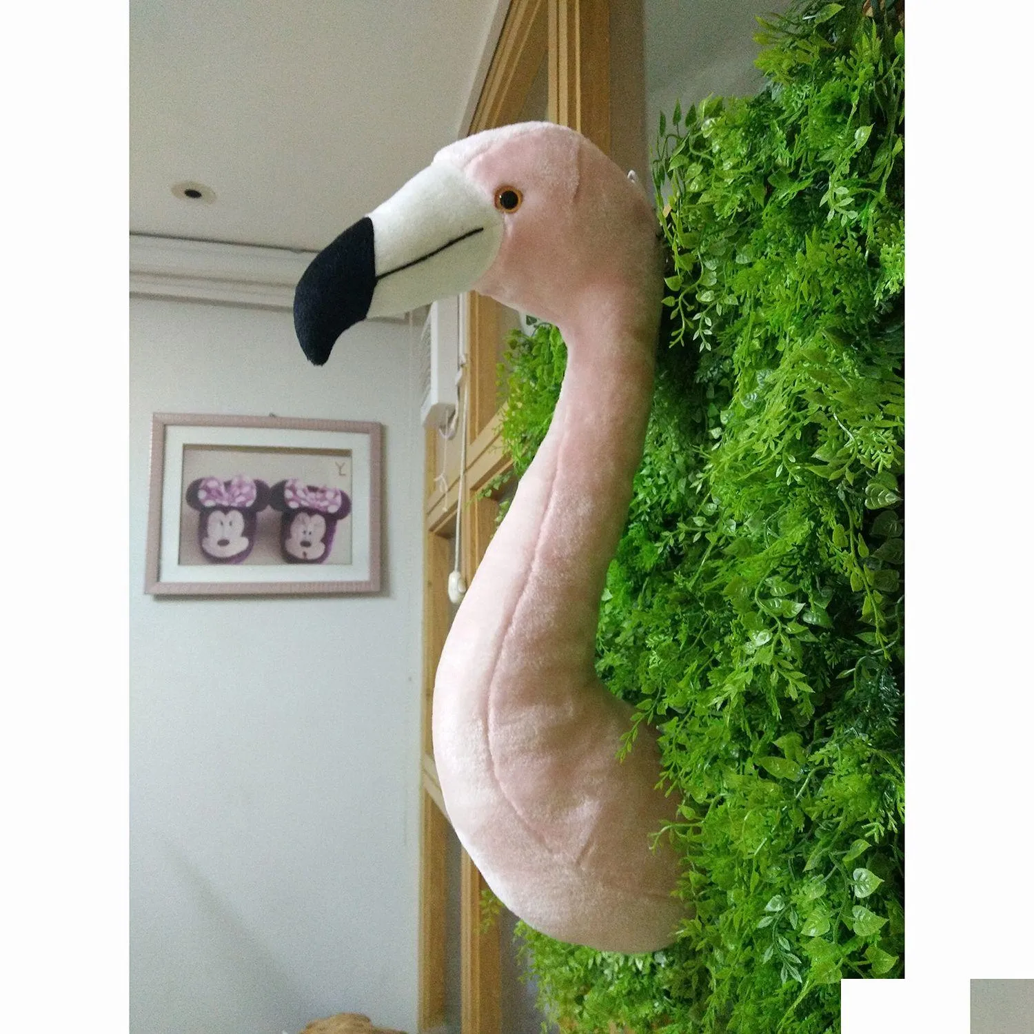 Wall Decor stuffed plush toy decorative pink flamingo head for bedroom wall 3D stuffed animals plush toys ins style lovley 230417