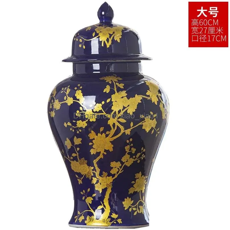 bottles european style ceramic vase decoration living room porcelain ginger jar el blue color with flower pattern temple
