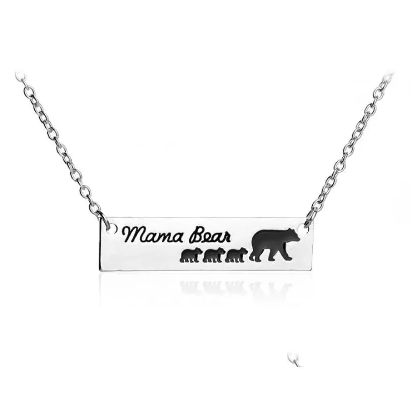 Pendant Necklaces Mama Bear Baby Necklace Sier Bar Chains Mother And Daughter Love Fashion Jewelry For Women Kids Wholesale 100Pcs Dro Dhuqp