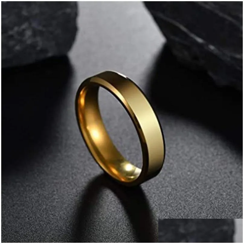 Wholesale 100pcs Stainless Steel Band Rings For Women 6mm Polished Silver Gold Black Plated Mens Ring Fashion Jewelry Wholesale Lots Wedding