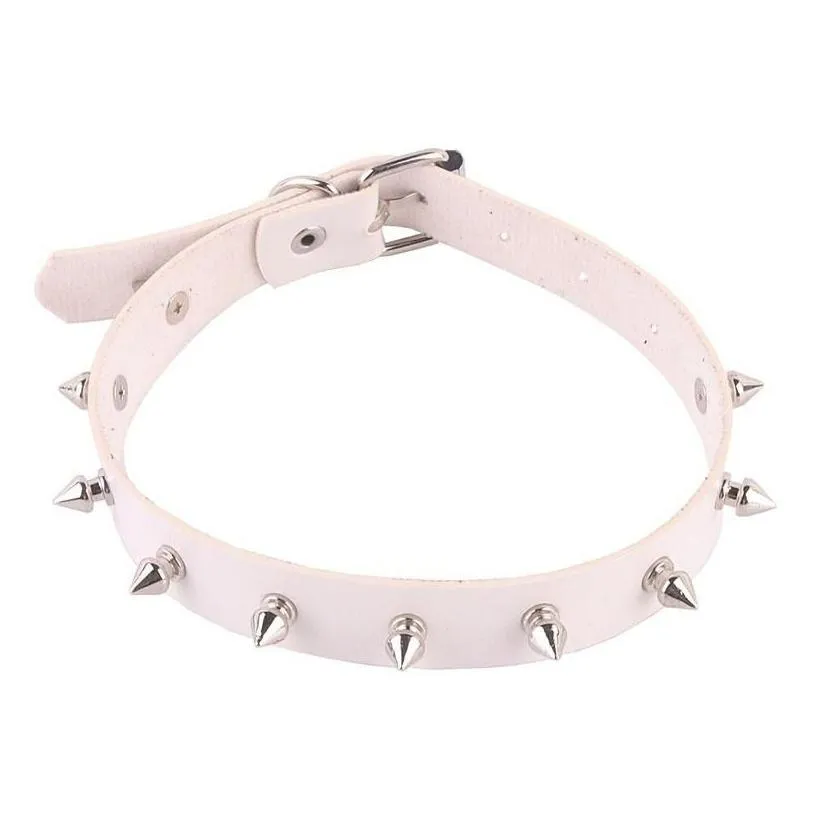 Chokers Sexy Gothic Pink Spiked Punk Choker Collar With Spikes Rivets Women Men Studded Chocker Necklace Goth Jewelry Drop Delivery