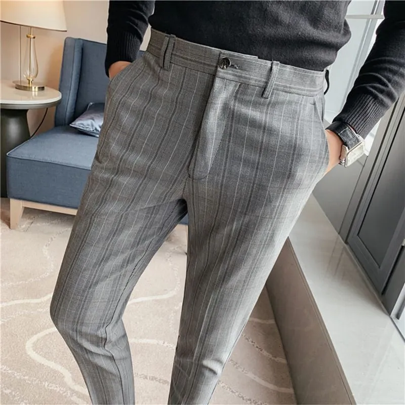 Men`s Pants Fashionable and High Quality Classic Plaid Suit Business Slim Fit Social Dress Casual Wedding Groom Men 230822