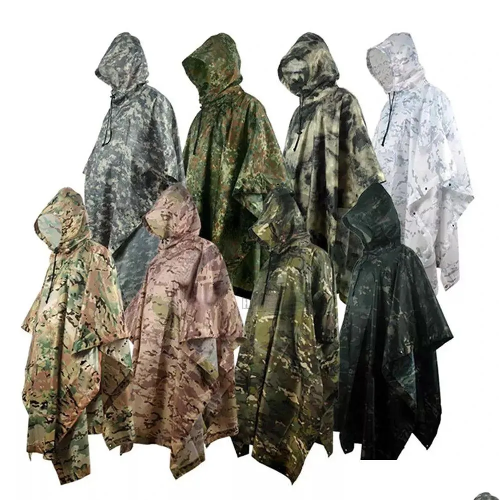 Rain Wear Outdoor Military Poncho 210TPU Army War Tactical Raincoat Hunting Ghillie Suit Birdwatching Umbrella Gear Home accessories