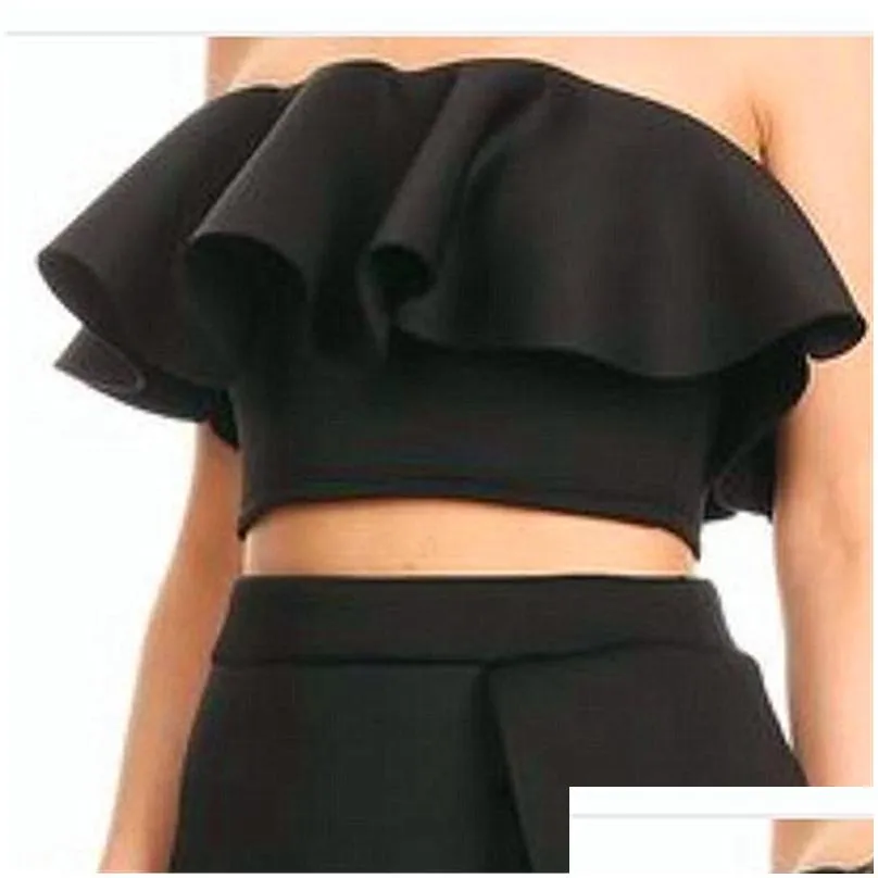 Two Piece Dress Women 2 Sets Crop Tops Skirts Y Dinner Ruffles Off Shoder Slim Jupes Fashion New Summer Backless Party Wear Suit Drop Dhnvq