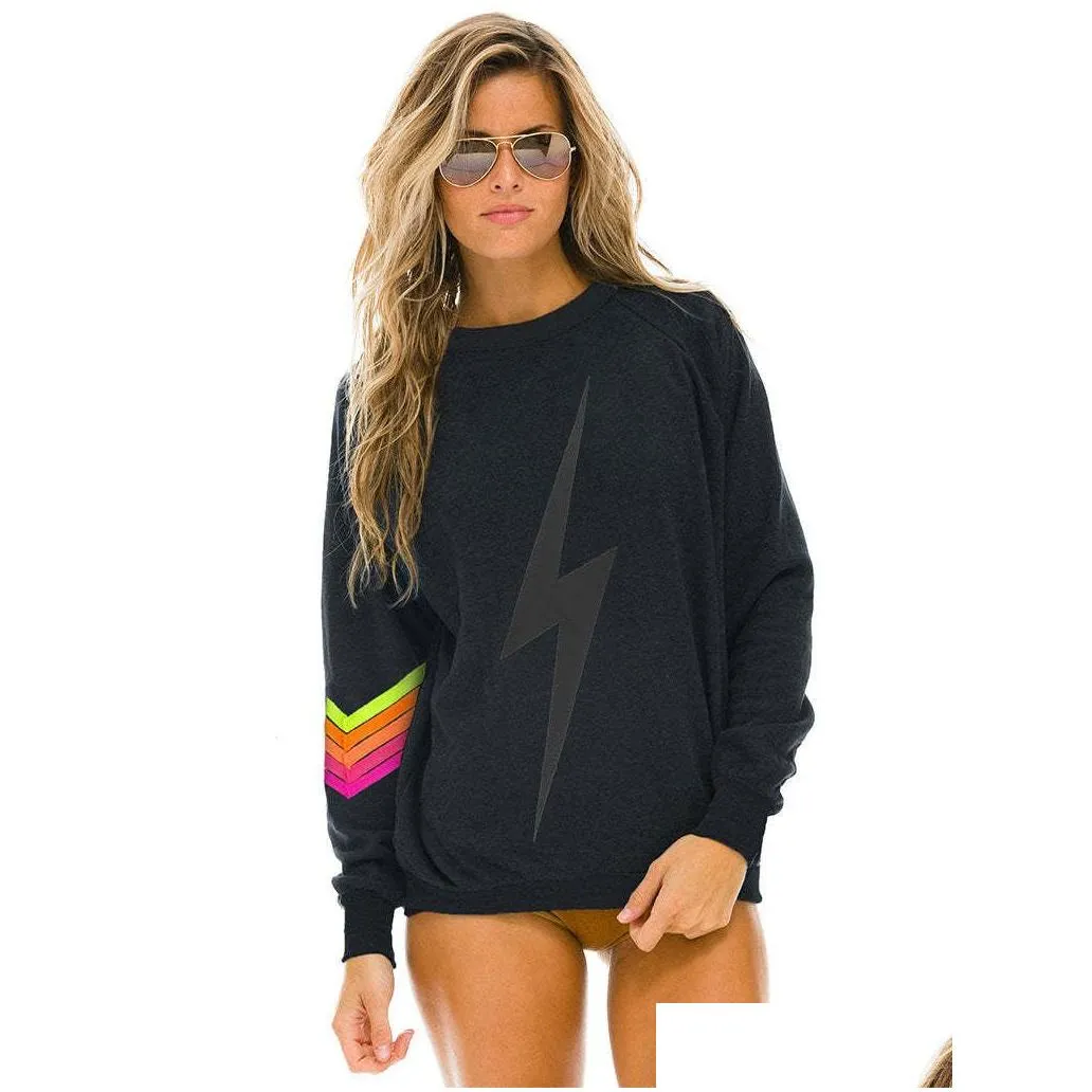 Men`S Hoodies & Sweatshirts Sweatshirt Spring Thin Women/Girl O-Neck Rainbow Stripe Lightning Print Long Sleeve T-Shirt Fashion Drop Dhbpq