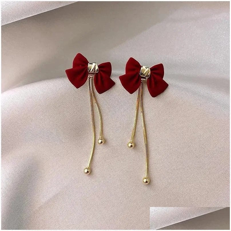 2024 New Fashion Trend Unique Design Elegant Delicate Light Luxury Bow Knot Tassel 14k Yellow Gold Earrings Women High Jewelry Party