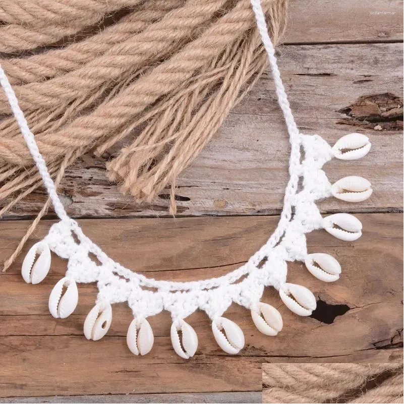 Pendant Necklaces Women Summer White Shell Choker Necklace Seashell Rope Chain Beach Girls Bohemian Jewelry