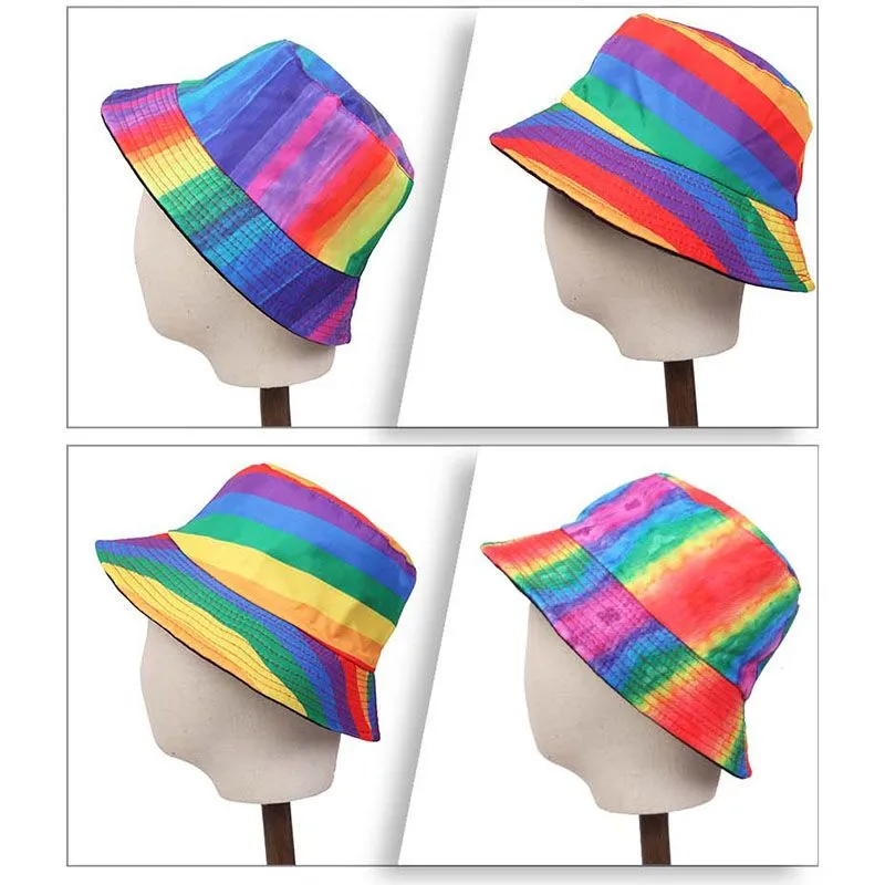 2022 Latest Double-sided Wearable Rainbow Fisherman Hats cap Sunshade Beach Bucket Hat For Women Men