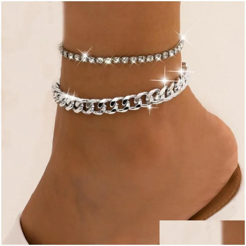 Anklets Bracelet Display Gold Ankle Bracelets For Women Silver Cuban Link Tennis Anklet Diamond 2023