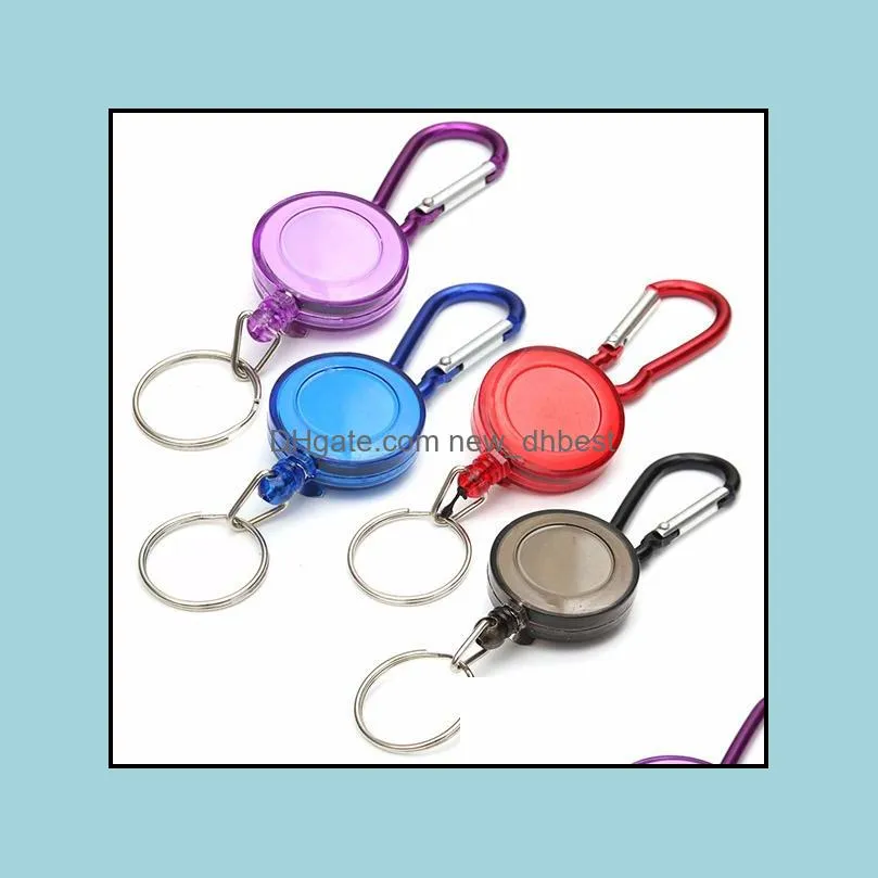 Keychains Mini Badge Spreader Carabiner Recoil Retractable Reel Strap Belt Practical Mticolor Clip Key Rings Card Holder Drop Deliver Dhwdl