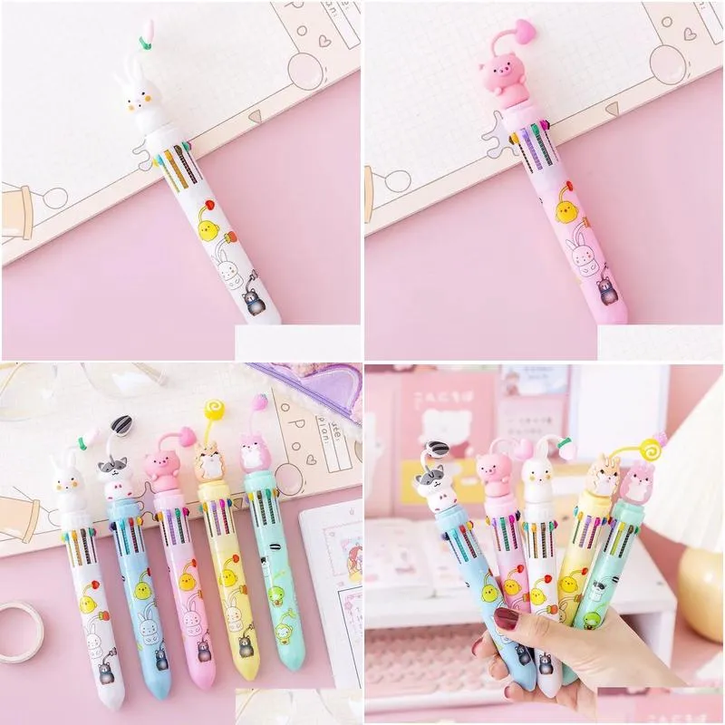 wholesale 20pcs Cartoon Pendant 10 Color Ballpoint Pen School Pens to Write Kawaii Stationery Ball Point Pen Writing Pretty 240109