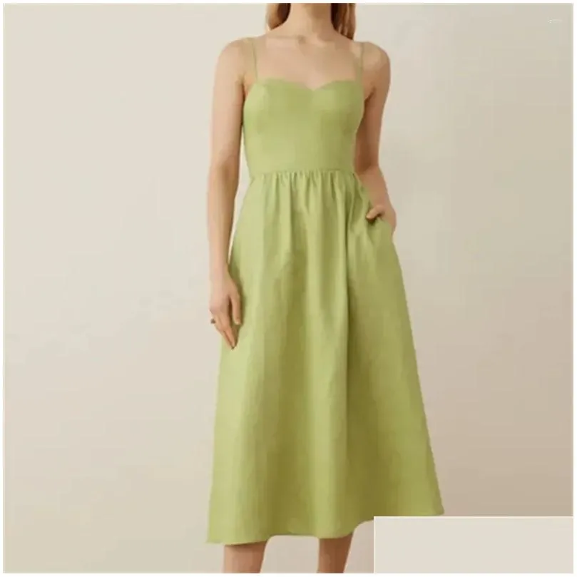 Casual Dresses Women`s Sling Robes Solid Color Strapless Backless Zipper High Waist Summer Sexy Sleeveless Midi Dress