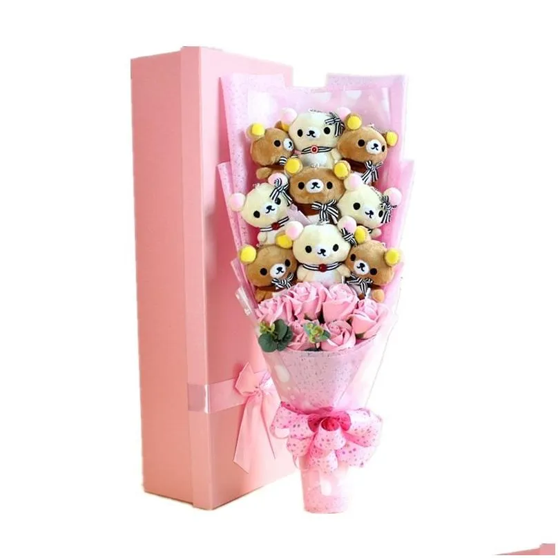 Cute Teddy Bear Stuffed Animal Plush Toy Cartoon Bouquet Gift Box Creative Birthday Valentine`s Day Christmas Gift 220217