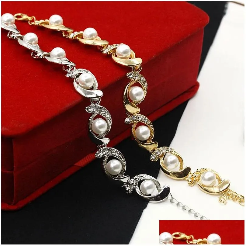 Brand New Pearl Bracelet Women Fashion Trendy 14k Gold Color Chain Crystal Bracelet Adjustable 2024