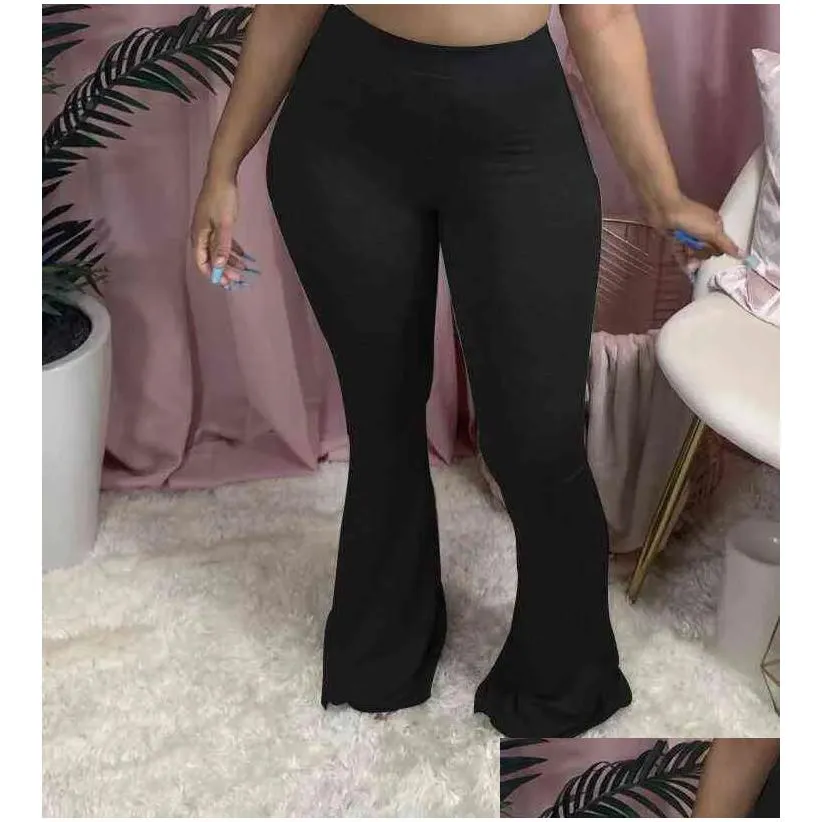 Women`S Pants & Capris Cm.Yaya Casual S-4Xl Plus Size Women Elastic Wide Leg Flare Leggings High Waist Trousers Draped Jogger Sweatpa Dhpzf