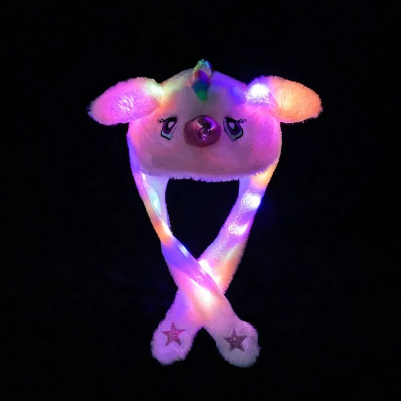 With LED Lights Cartoon Plush Animal Dancing Hat Ears Movable Jumping Bunny Hat Role Play Party Christmas Holiday Cute Suitable for Children and Adults