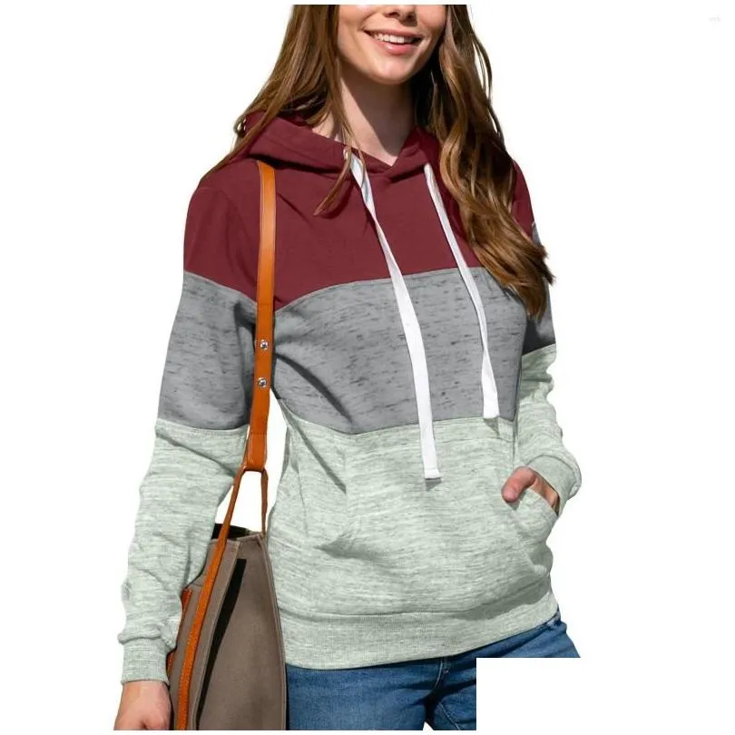 Women`s Hoodies Hoodie With Zipper Women Color Sweatshirt Top Pocket Contrast Sport Long Hooded Sleeve Patchwork Toddler Outdoor