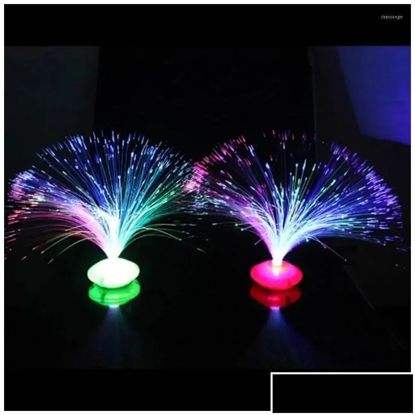 Night Lights 1Pcs Beautif Romantic Color Changing Led Fiber Optic Nightlight Lamp Small Light Chrismas Party Home Decoration Drop Del