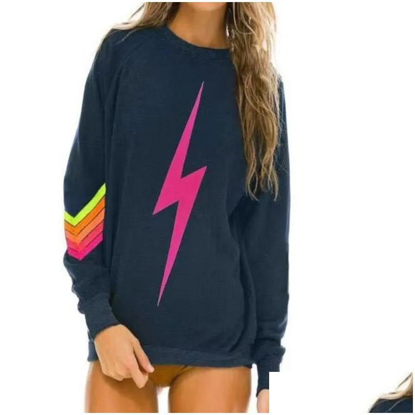 Men`S Hoodies & Sweatshirts Sweatshirt Spring Thin Women/Girl O-Neck Rainbow Stripe Lightning Print Long Sleeve T-Shirt Fashion Drop Dhbpq