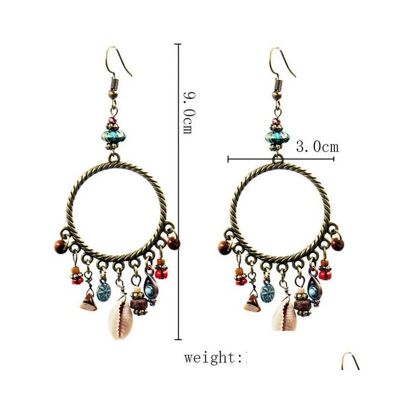 Dangle & Chandelier Ethnic Boho Round Alloy Summer Earring Charm Shell Wood Pendants Tassel Earrings Fashion Jewelry Drop Delivery Dhxt5