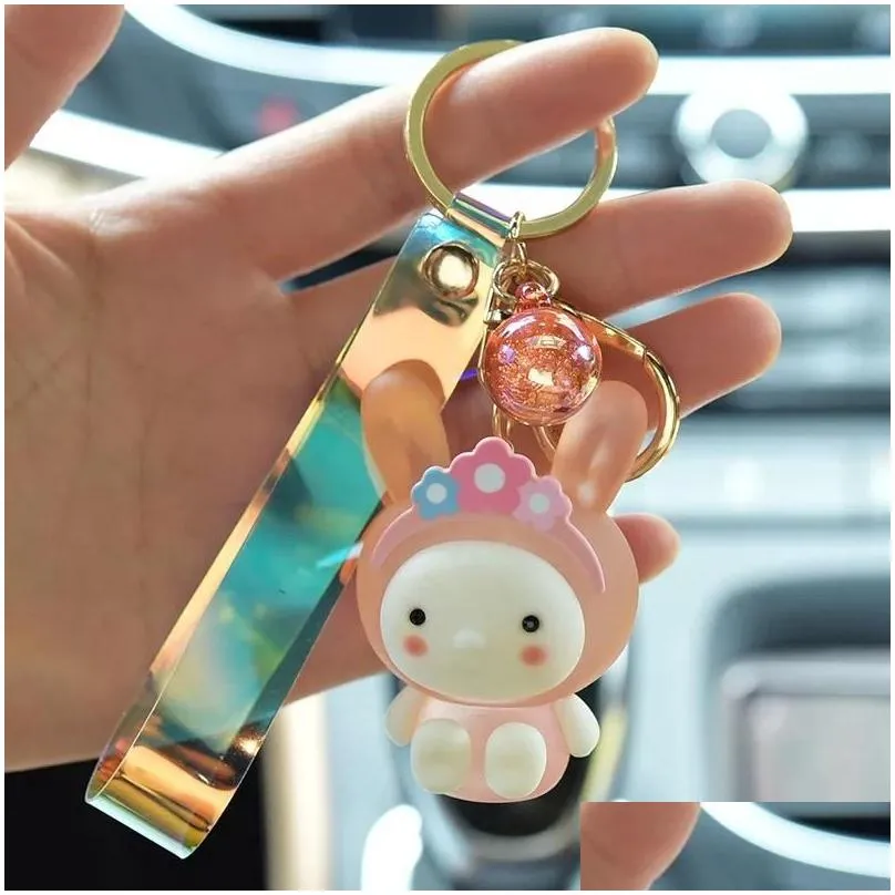 Key Rings Girls Cute Frosted Will Glow Garland With Light Bunny Keys Chain Luxury Jewelry Drop Delivery Dhcpq