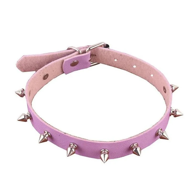 Chokers Sexy Gothic Pink Spiked Punk Choker Collar With Spikes Rivets Women Men Studded Chocker Necklace Goth Jewelry Drop Delivery