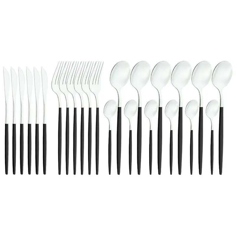 24pcs Gold Tableware Set Stainless Steel Dinnerware Knife Fork Spoon Flatware Safe Cutlery Set Gift