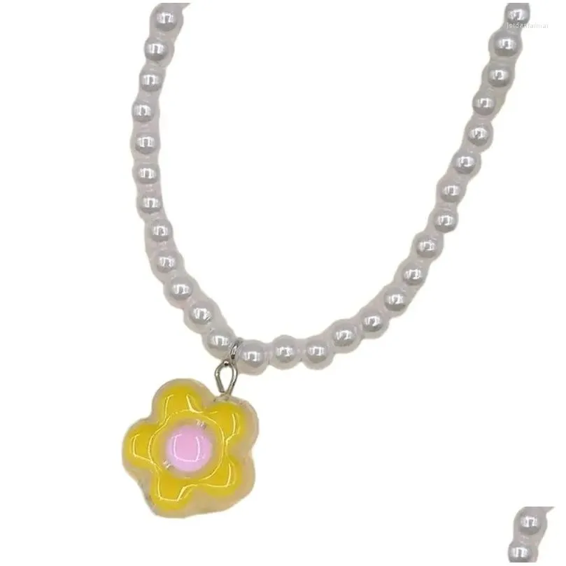 Pendant Necklaces Y2K Pearls Flower Necklace Women Fashion Egirl Punk Clavicle Chain