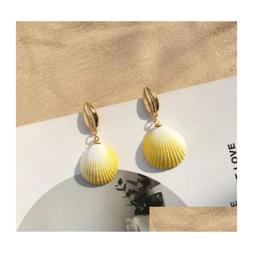 Dangle & Chandelier New Handmade Shell Earrings Bohemian Gold Irregar Seashell Conch Earring For Women Girl Lady Beach Holiday Jewelr Dhpkd