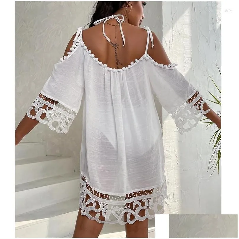 Women`s Swimwear Swimming Dress For Woman Sexy Cover Up Female Tunic Beach Summer 2023 Pareo Clothes Frocks Boho Cape Bamboo Loose