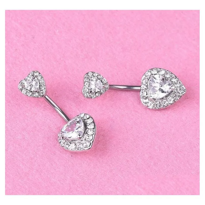 Navel & Bell Button Rings 316L Surgical Steel Women Double Gem Belly Bar Ring Body Piercing Bars Jewelry Drop Delivery Dhwfy