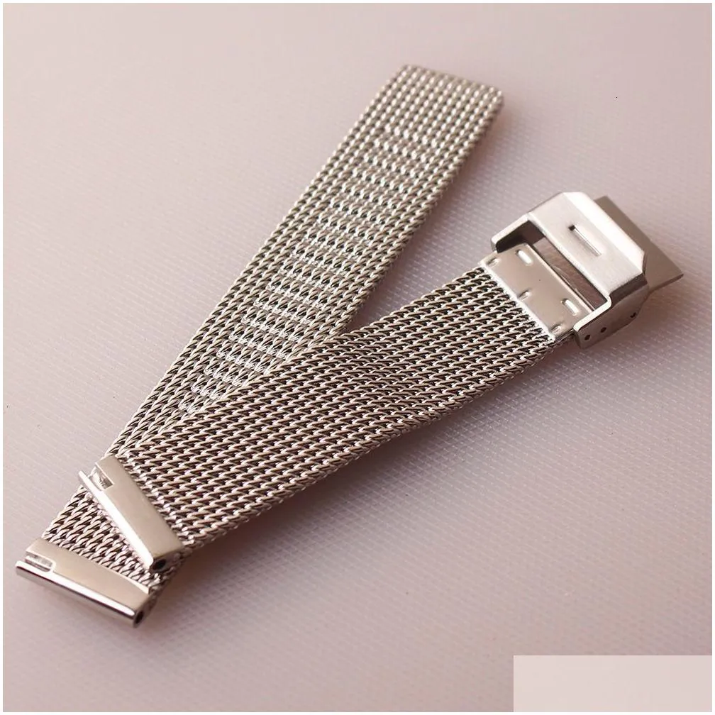 Watch Bands Stainless Steel Mesh Watchband 18Mm 19Mm 20Mm 21Mm 22Mm 24Mm Sier Strap Bracelet Special Fold Clasp Deployment Quick Pin Dhkw5