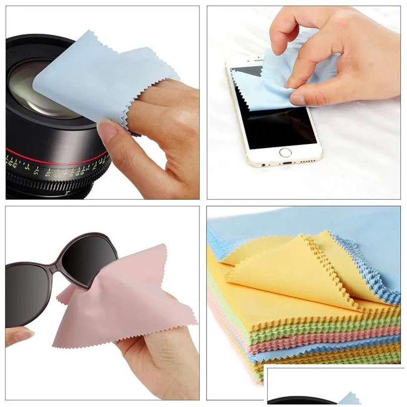 Lens Clothes 20Pc Microfiber Cleaning Glasses Cloths For Delicate Surfaces Lenses Eyeglasses Cell Phone Sns Camera Jewelry Cleanin 220 Dhvxp