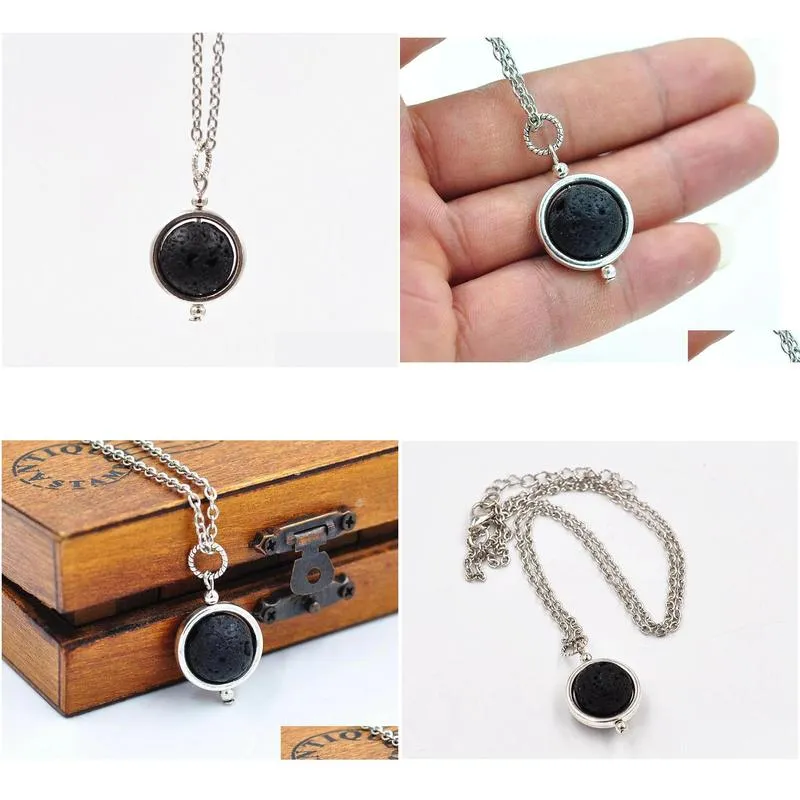 Pendant Necklaces 14Mm Lava-Rock Bead Necklace Aromatherapy Essential Oil Diffuser Black Lava Jewelry For Women Best Gift Drop Deliver Dhv1B