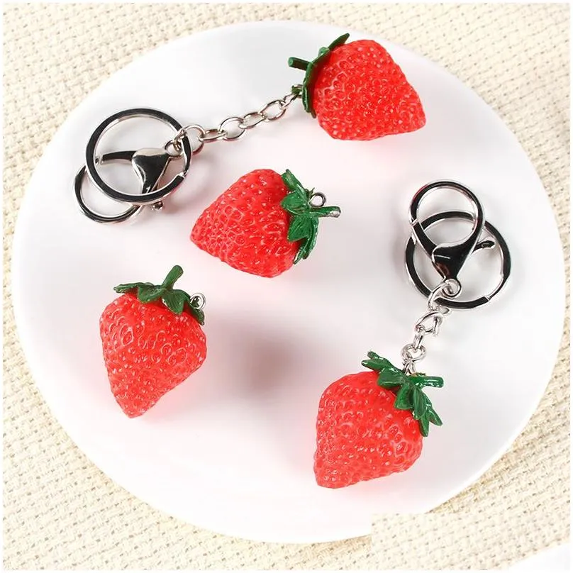 12pcs Fruit Key Ring Little Strawberry Keychain Cute Key Ring For Women Jewelry Girls` Gift Kids/ Friends Gift