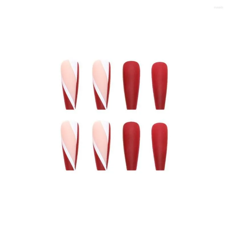 False Nails Long Ballerina Matte With Design Fashion Red Fake Nail Patches Press On Detachable French Coffin Tips