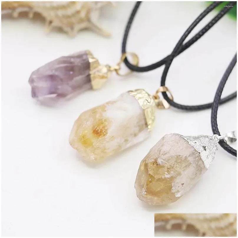 Pendant Necklaces 12x34mm Natural Stone Topazd/Pink Quartzd/Amethysd Original Mineral Necklace Irregular Chalcedony Gift For Women