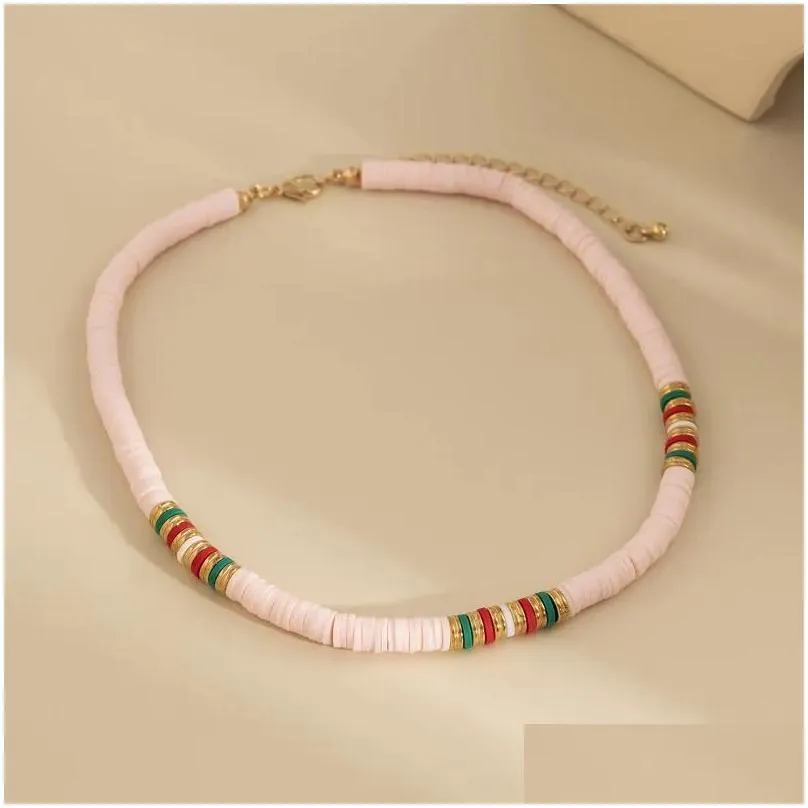 Chains 2023 Trendy Summer Beach Hawaii White Surfer Necklace Women Ethnic Soft Polymer Beaded For Jewelry XR-71