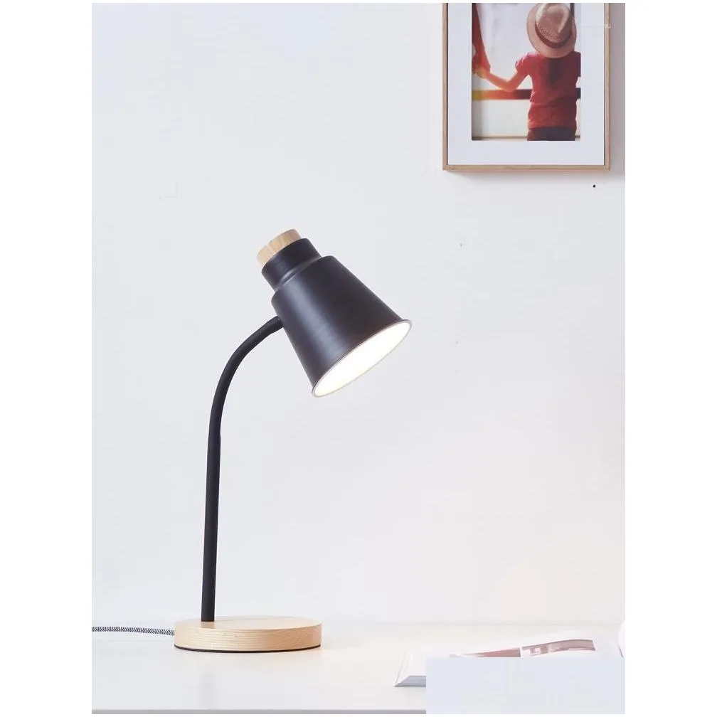 Table Lamps Modern Nordic Led Lamp Reading Night Read Solid Wood Touch Shade Desk Light Study For Living Room Bedroom Bedside
